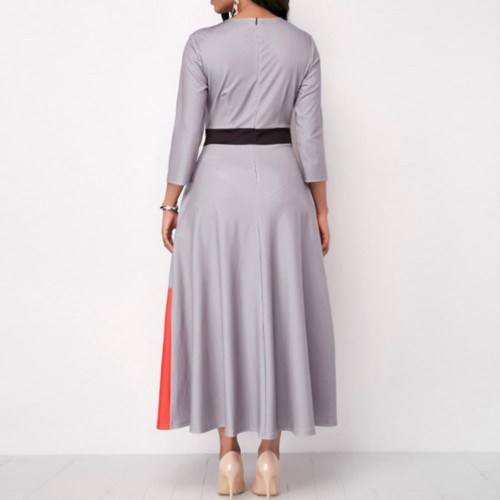 Geometric Printed Long Sleeved High Waist Maxi Dress -Grey image