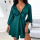  Beautiful Lantern Sleeves V-Neck Short A-Line Dress - Green image