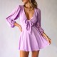  Beautiful Lantern Sleeves V-Neck Short A-Line Dress - Purple image