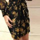 Trendy Printed Long Sleeve V-Neck Mini Dress - Black image