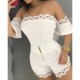 Solid Color Ladies Off Shoulder Top And Mini Shorts - White image