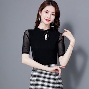 Ladies Mid Sleeve Dainty Cut-out Blouse - Black   