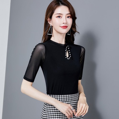 Ladies Mid Sleeve Dainty Cut-out Blouse - Black image