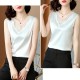 Solid Color V-Neck Loose Sleeveless Blouse With Lace Trim -White image