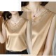 Solid Color V-Neck Loose Sleeveless Blouse With Lace Trim - Gold image