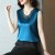 Solid Color V-Neck Loose Sleeveless Blouse  With Lace Trim - Blue