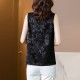 Solid Color V-Neck Floral Prints Loose Sleeveless Blouse -Black image