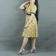 Short Sleeve Checkered A-Line Printed Midi Dress - Yellow| image