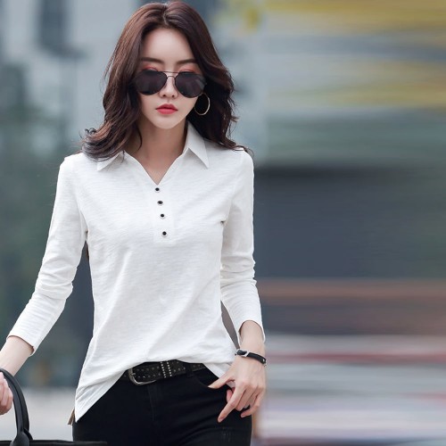 Solid Color Casual Long Sleeves Body-fit Top - White| image