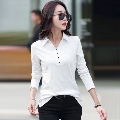 Solid Color Casual Long Sleeves Body-fit Top - White| image