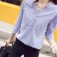 Striped Stand Collar Buttoned Shirt for Ladies - Blue| image