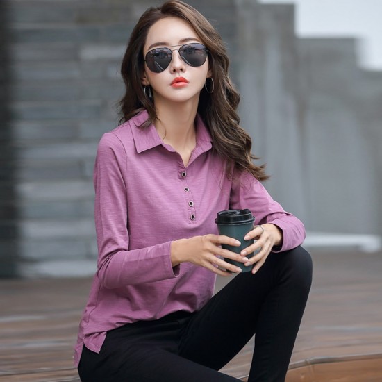 Solid Color Casual Long Sleeves Body-fit Top - Pink | image