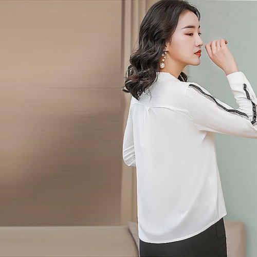 Classy Long Sleeve Chiffon Shirt For Women - White image