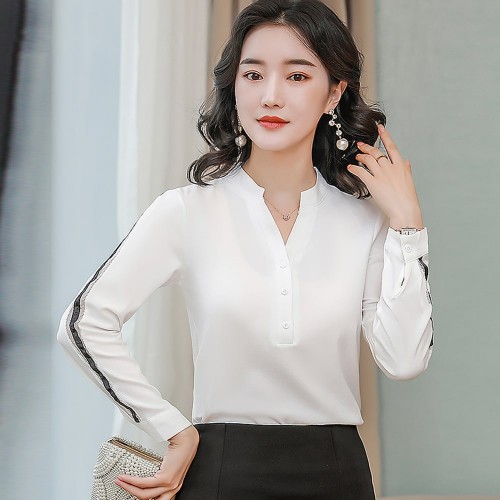 Classy Long Sleeve Chiffon Shirt For Women - White image