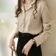Buttoned Style Collared V Neck Shirt for Women - Gold image