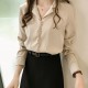 Buttoned Style Collared V Neck Shirt for Women - Gold image