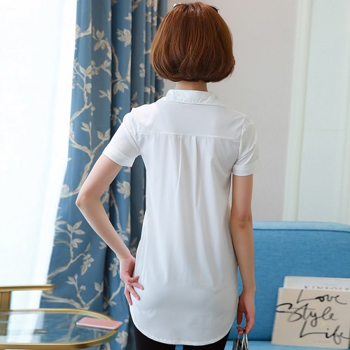 Trendy V Neck Short Sleeve Chiffon Shirt - White image