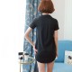 Trendy V Neck Short Sleeve Chiffon Shirt - Black image