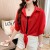 Women's Long Sleeved Collared Tie Front Shirt - Red