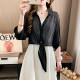 Women's Long Sleeved Collared Tie Front Shirt - Black image
