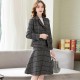 Checkered Two Piece Double Breasted Jacket And A-Line Midi Skirt - Grey image