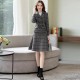 Checkered Two Piece Double Breasted Jacket And A-Line Midi Skirt - Grey image