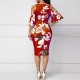  Straight Cut Floral Cold Shoulder Knee Length Dress - Red image