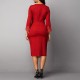 Elbow Length Sleeves Ladies Lace Stitch Knee Length Gown - Red image