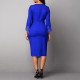 Elbow Length Sleeves Ladies Lace Stitch Knee Length Gown - Blue image