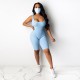 Knitted Sleeveless Sport Style Midi Jumpsuit for Women - Blue image