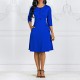 Solid Color Buttoned Long Sleeved A-Line Women's Dress - Blue image