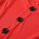 Solid Color Buttoned Long Sleeved A-Line Women's Dress - Red image