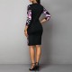 Round Neck Long Sleeve Printed Bodycon Mini Dress - Black image