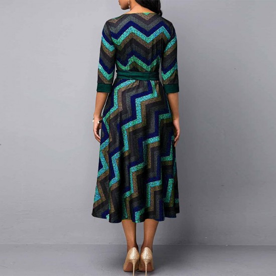 Geometric Printed Flair Style Maxi Dress - Blue image