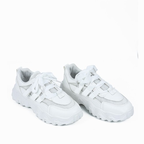 Sports Style Round Toe Casual Sneakers For Women - White image