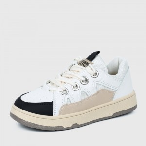 Slip Over Flat Sole Lace Closure Ladies Sneaker - White