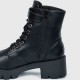Women's Lace Up Ankle Platform Leather Boots - Black image