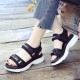 Thick Rubber Soled Velcro Closing Sandals for Women - Black