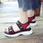 Thick Rubber Soled Velcro Closing Sandals for Women - Red