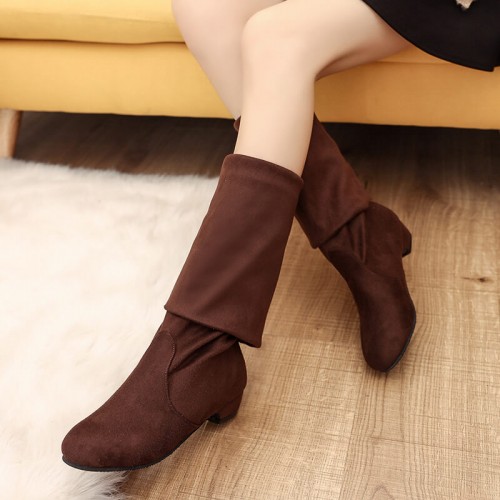 Round Toe Knee High Martin Boots for Women - Brown image