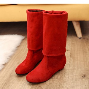 Round Toe Knee High Martin Boots for Women  - Red