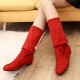 Round Toe Knee High Martin Boots for Women - Red image