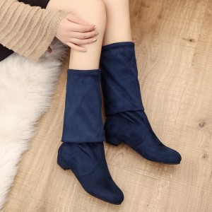 Round Toe Knee High Martin Boots for Women  - Blue