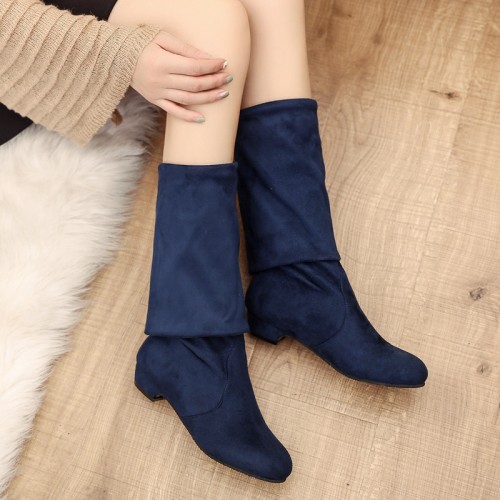 Round Toe Knee High Martin Boots for Women - Blue image