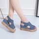 Roman Style Thick Heel Women’s Heel Sandals - Blue image