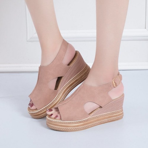Roman Style Thick Heel Women’s Heel Sandals - Brown image