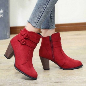 Zipper Closure Martin Style Ankle Boots for Women - Red