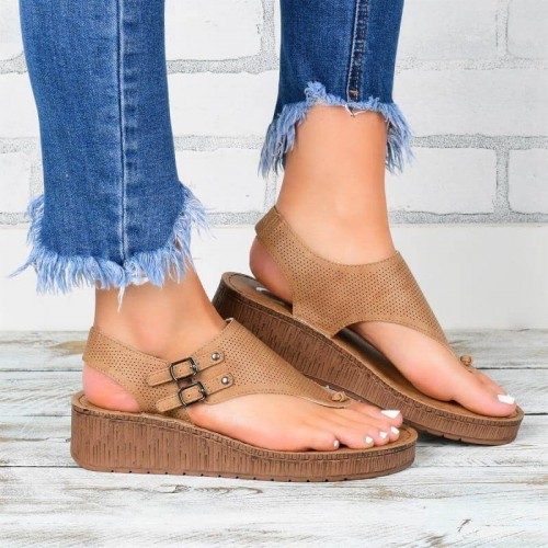 Femme Style Flip Flop Sandals for Women - Brown image
