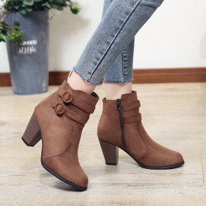 Zipper Closure Martin Style Ankle Boots for Women - Brown