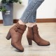 Zipper Closure Martin Style Ankle Boots for Women - Brown image